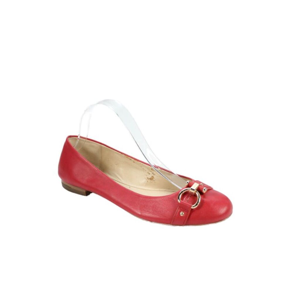 Coach Womens Leather Round Toe Buckled Flats Red Size 8